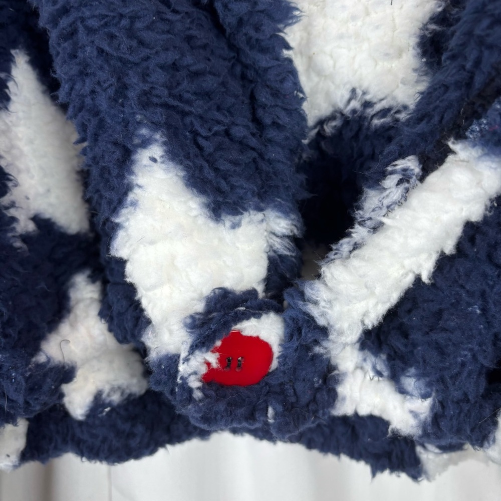 Handmade Cropped Fuzzy Navy Star 1 Button Jacket Elastic Waist and Cuffs - Picture 4 of 11